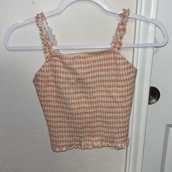 Cute Stretchy Orange and White Frilly Tank top - Picture 1 of 4